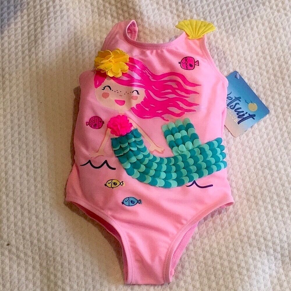 Pink One Piece Mermaid Applique Swimsuit 18 months
